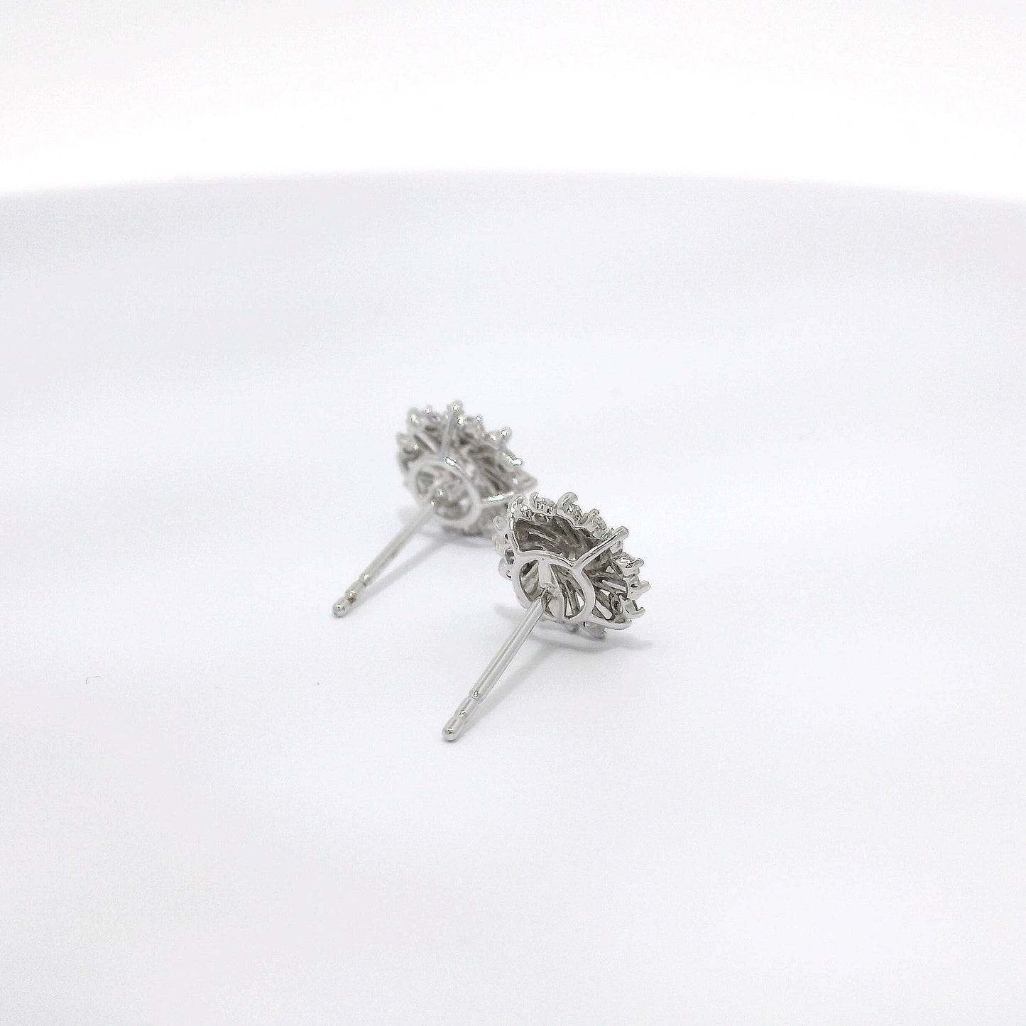 Baguette around Brilliant Round Diamond Stud Earrings in 18K White Gold