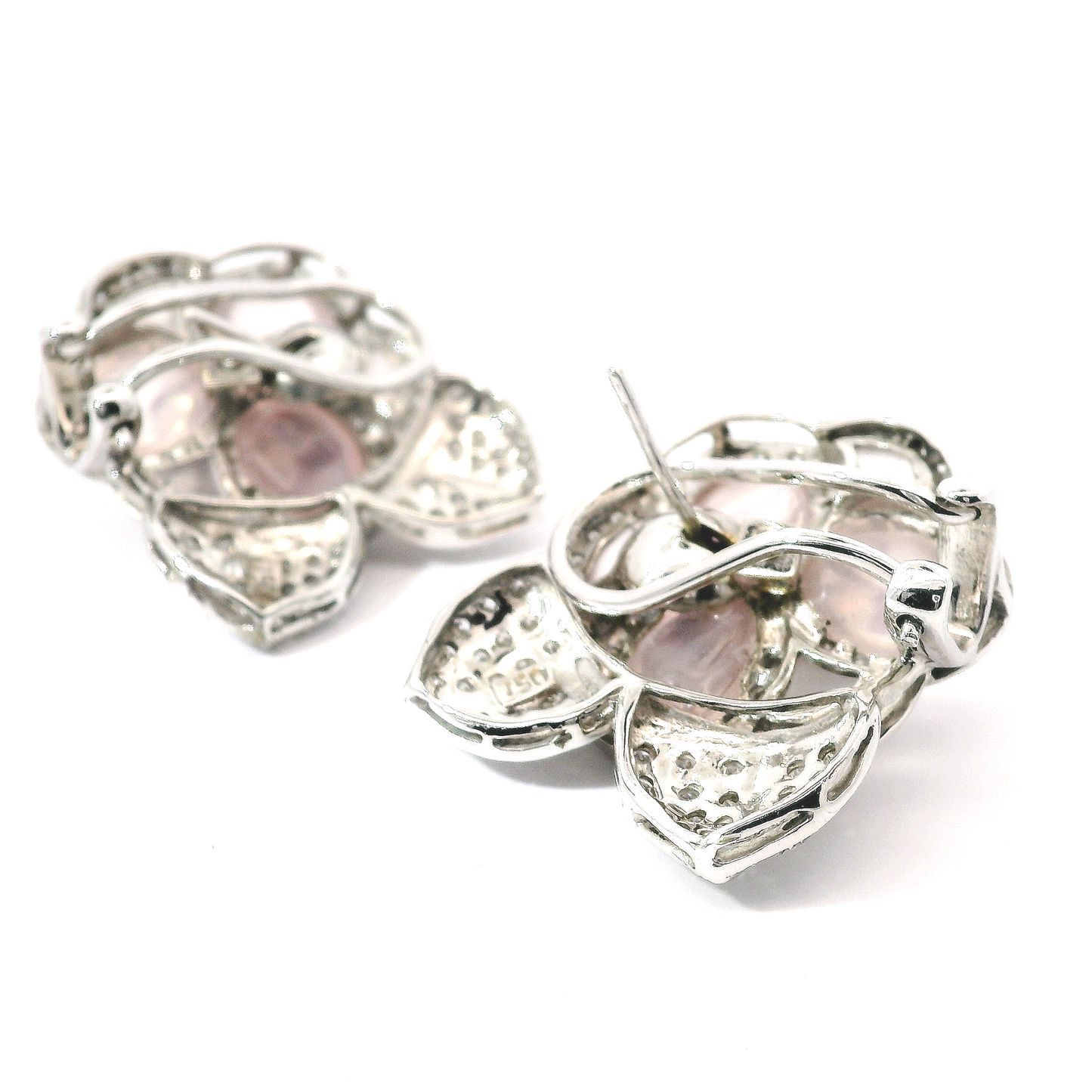 Floral Motif Rose Quartz with Diamond, Rhodolite and Pink Sapphire Clip-on Earrings