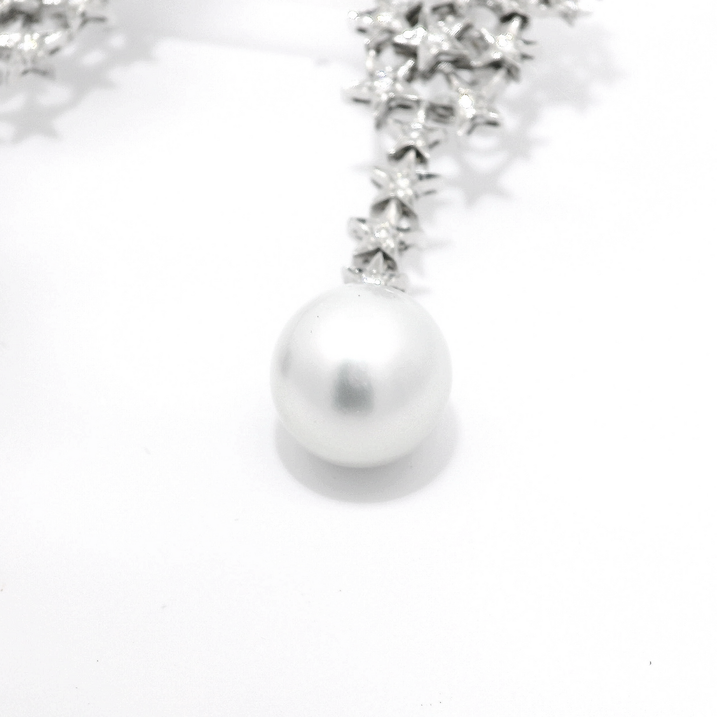 Star Cluster Diamond Long Earrings with White South Sea and Tahitian Pearls