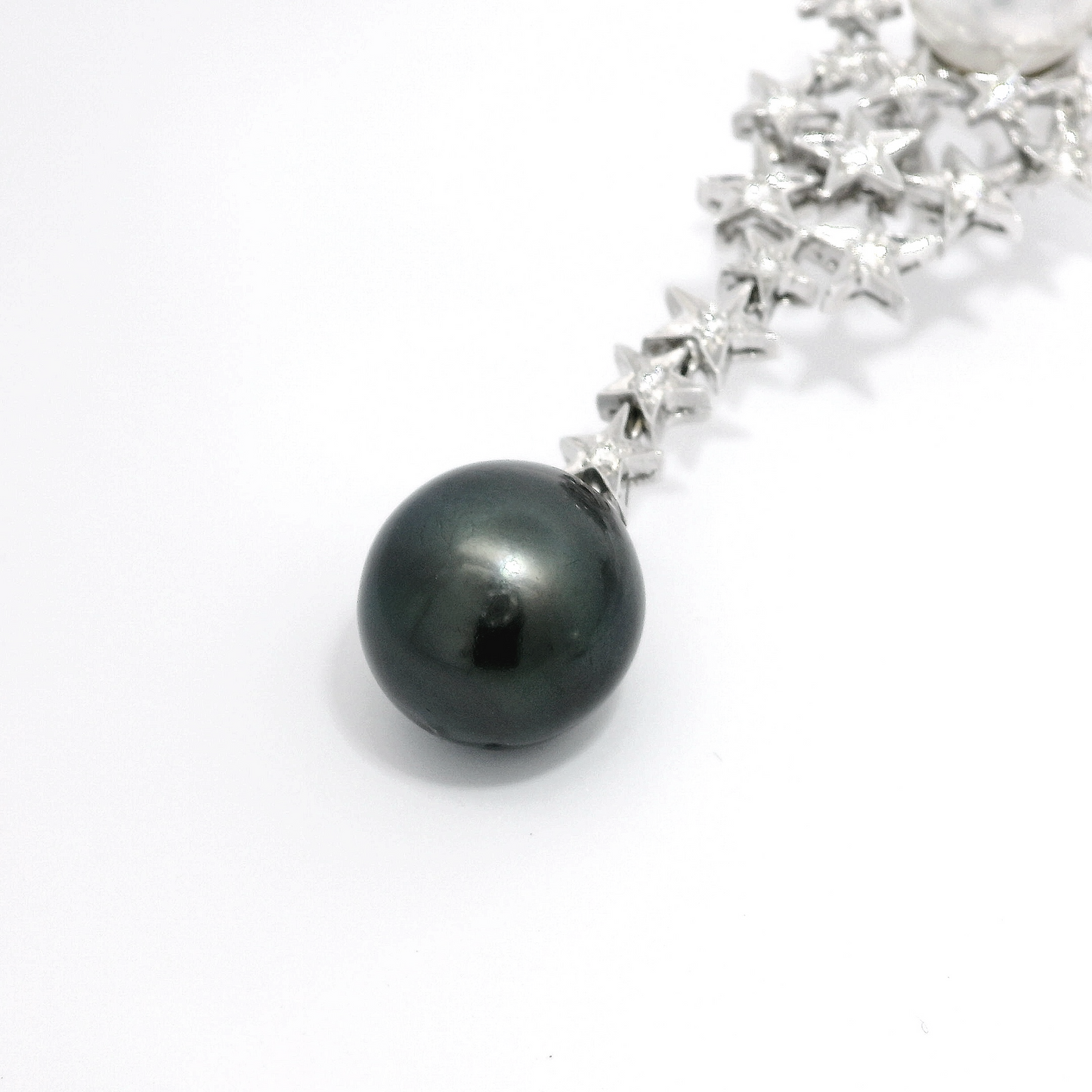 Star Cluster Diamond Long Earrings with White South Sea and Tahitian Pearls