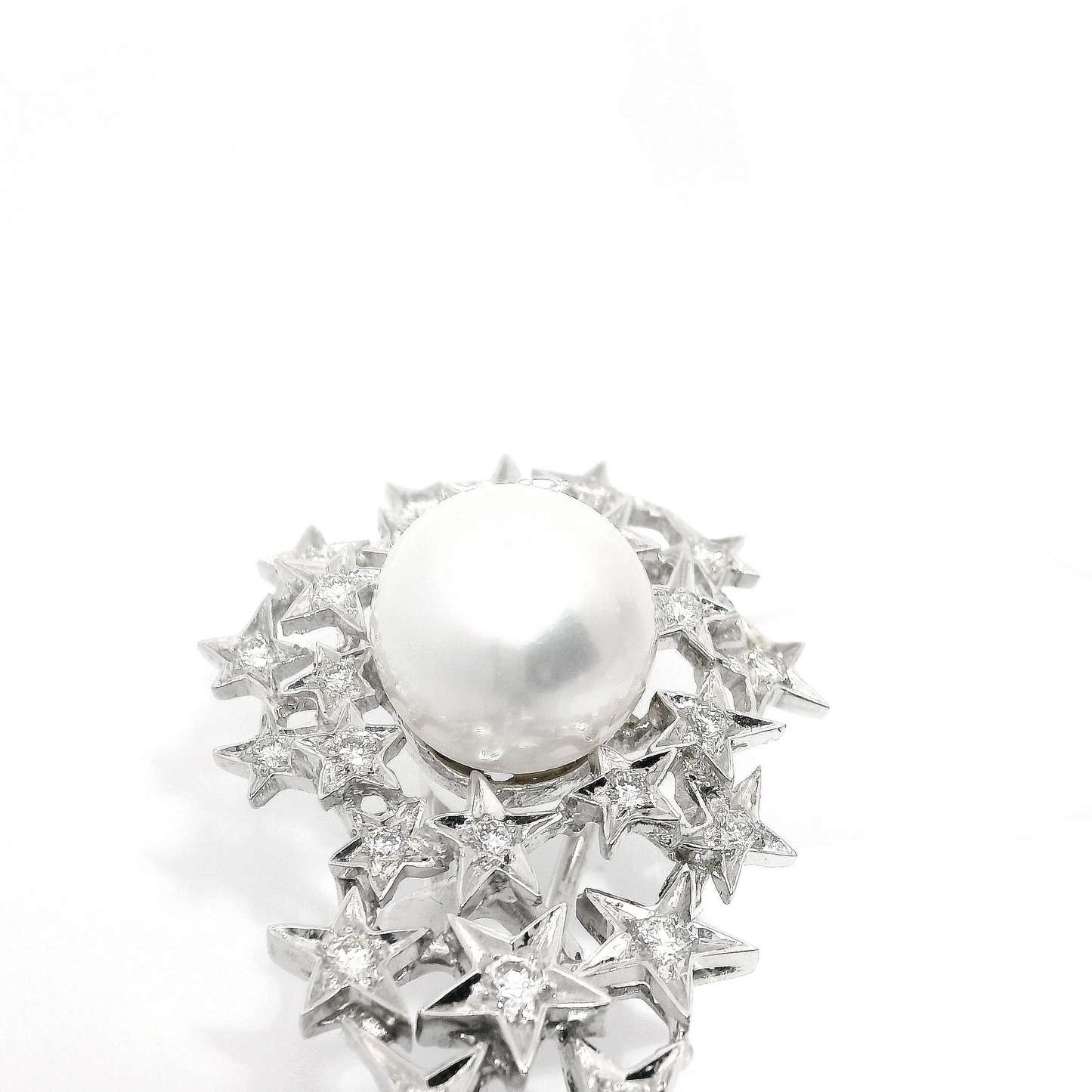 Star Cluster Diamond Long Earrings with White South Sea and Tahitian Pearls