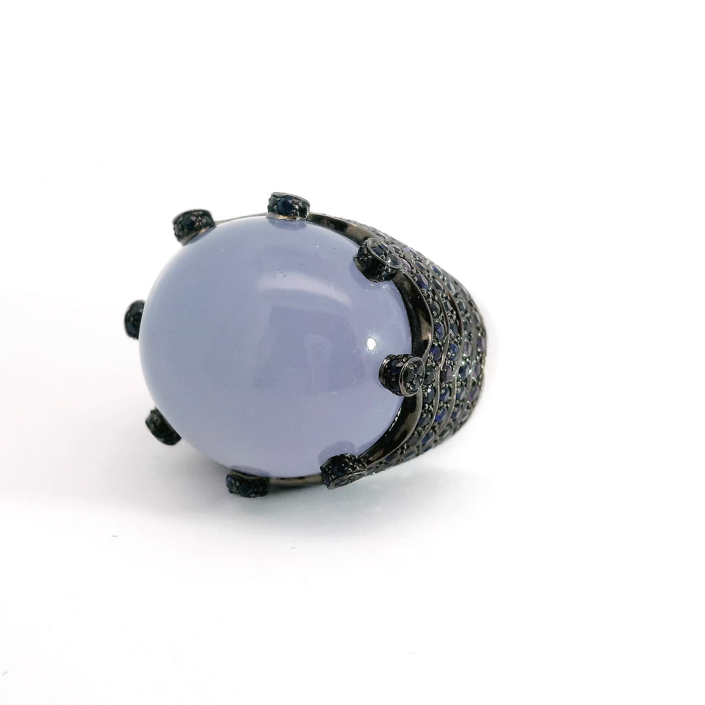 32.23 Carat Chalcedony Crown Ring with Sapphire and Amethyst