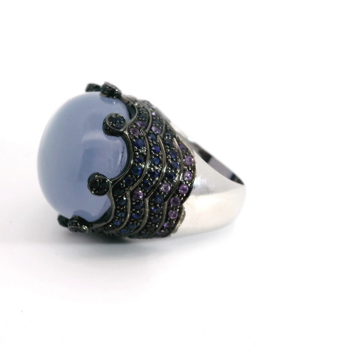 32.23 Carat Chalcedony Crown Ring with Sapphire and Amethyst