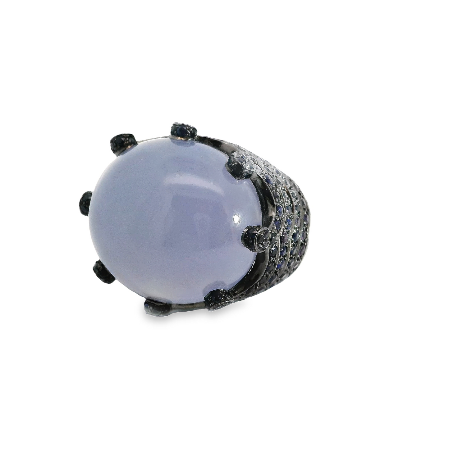 32.23 Carat Chalcedony Crown Ring with Sapphire and Amethyst