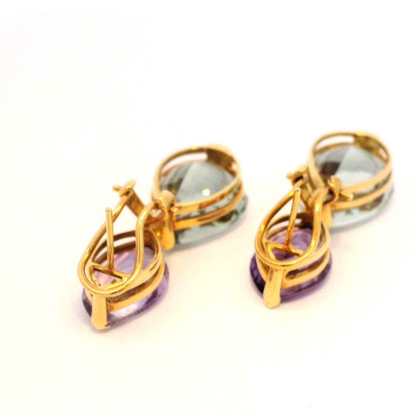 41.95 Carat Purple and Green Amethyst Drop Earrings in 18K Yellow Gold