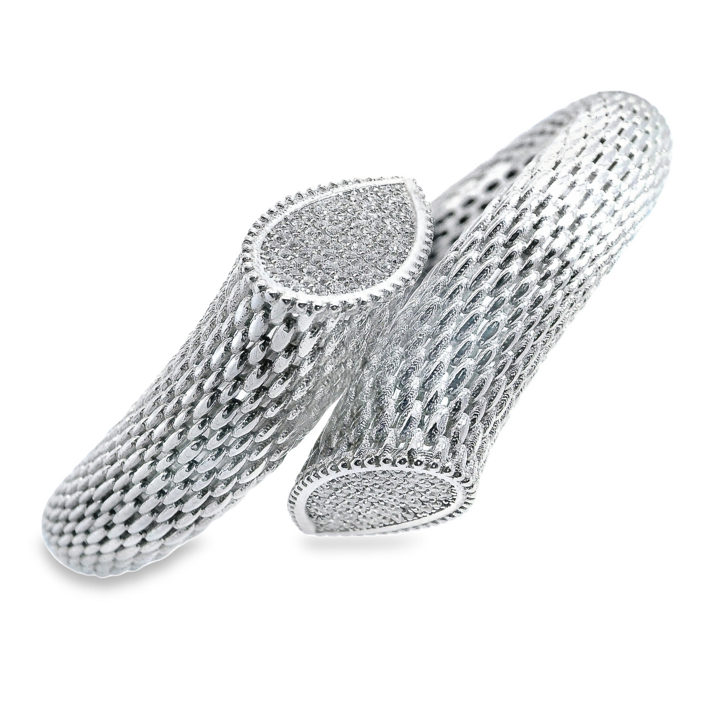 Diamond Mesh-Like Bangle in 18K White Gold