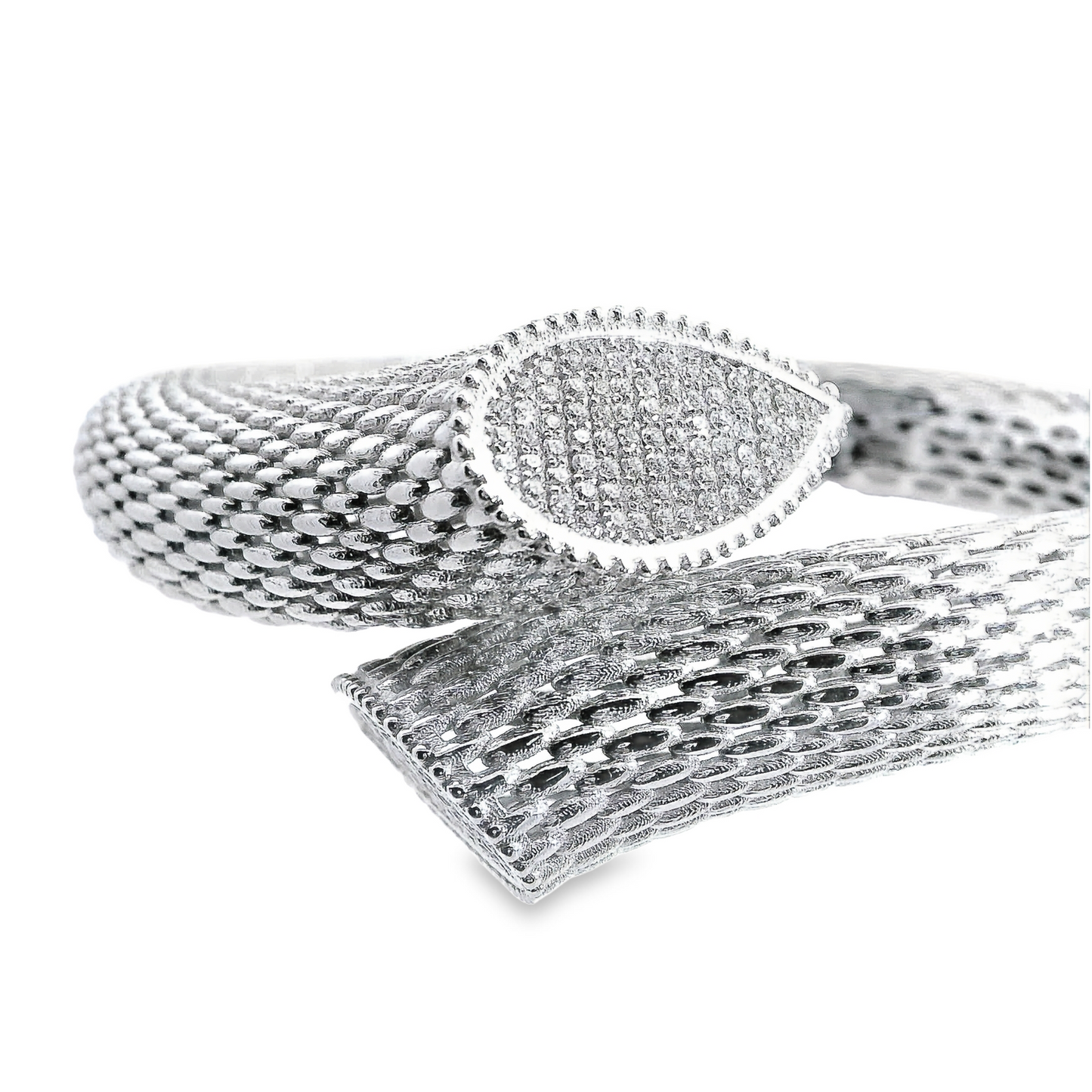 Diamond Mesh-Like Bangle in 18K White Gold