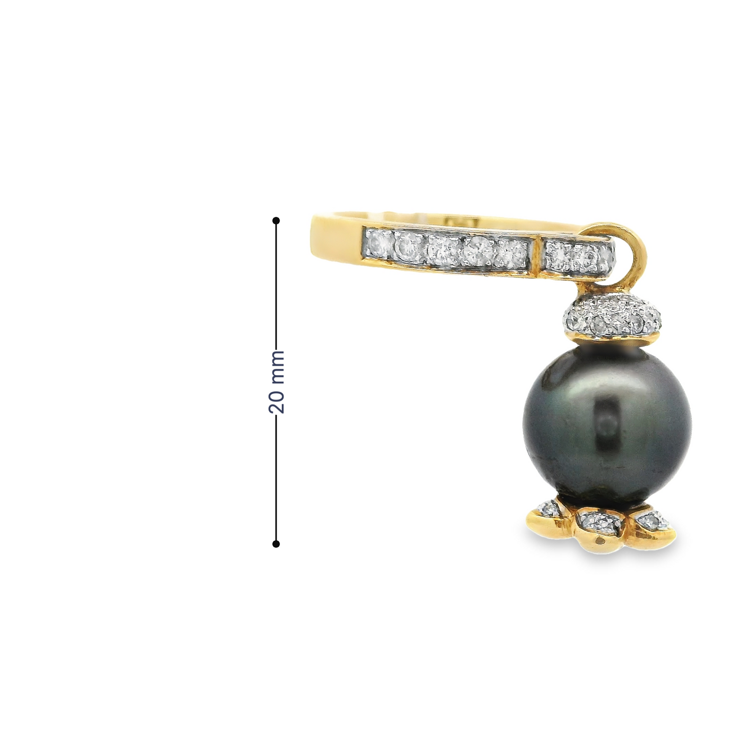 Tahitian Pearl Charm with Motif Diamond Ring in 18K Yellow Gold