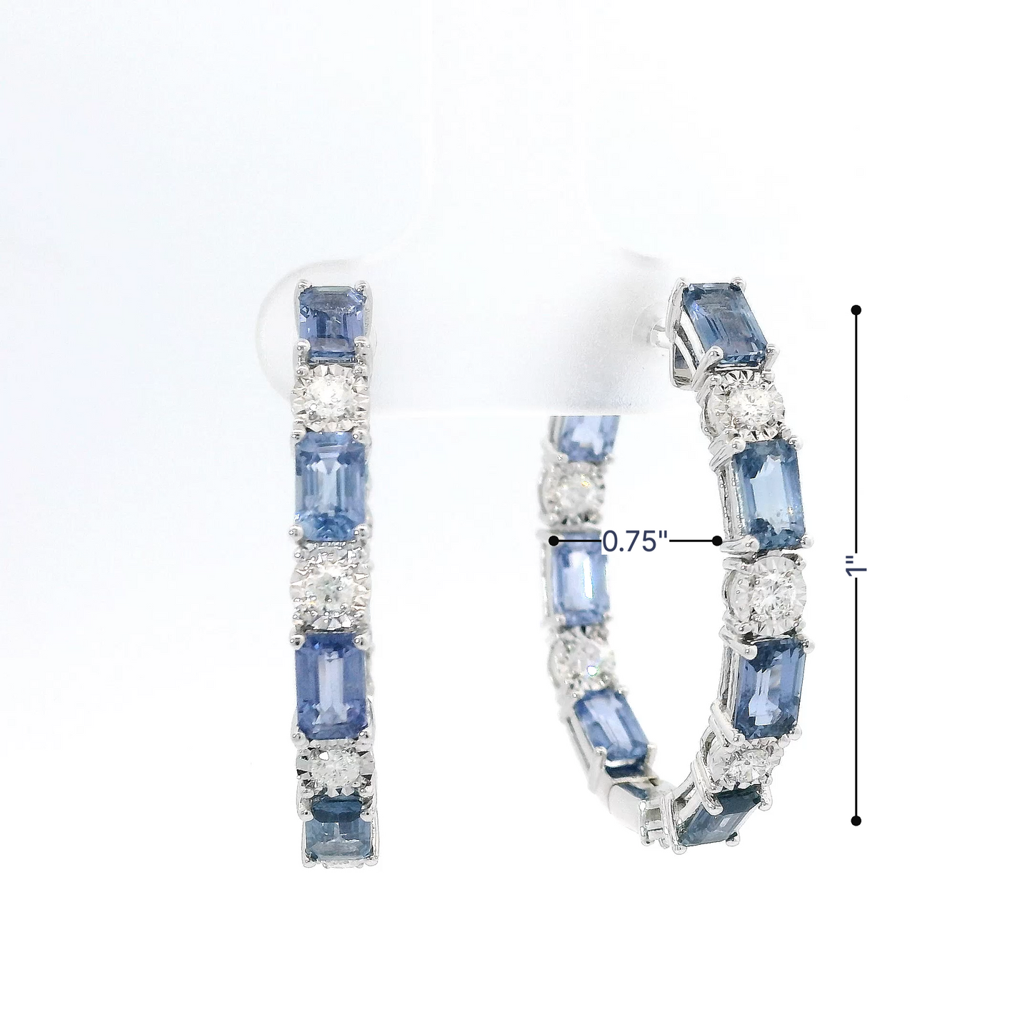 Blue Sapphire and Diamond Hoops in 18K White Gold