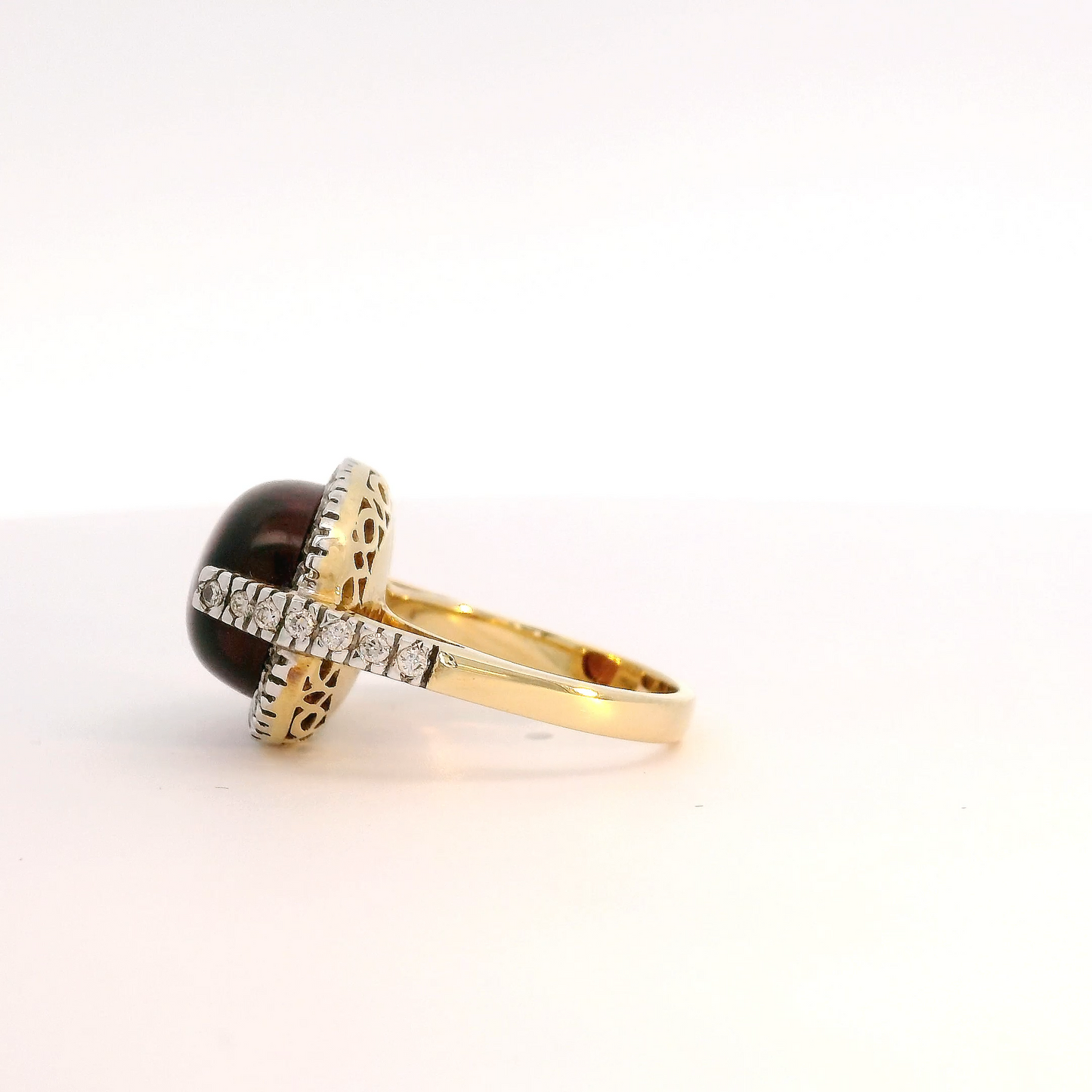Classic Oval 9.995 carat Cabochon Pink Tourmaline Ring with Diamonds in 18K Gold