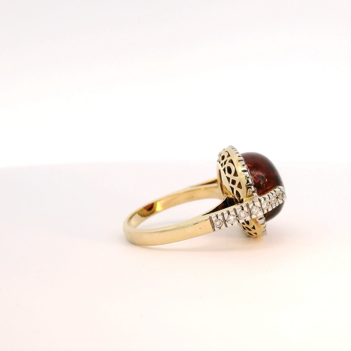 Classic Oval 9.995 carat Cabochon Pink Tourmaline Ring with Diamonds in 18K Gold