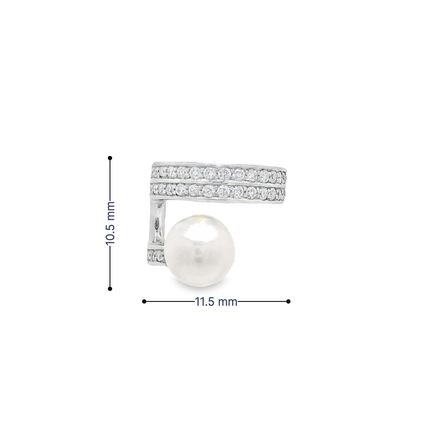 Slip-on Diamond and Pearl Conch Ear Cuff in 18K White Gold