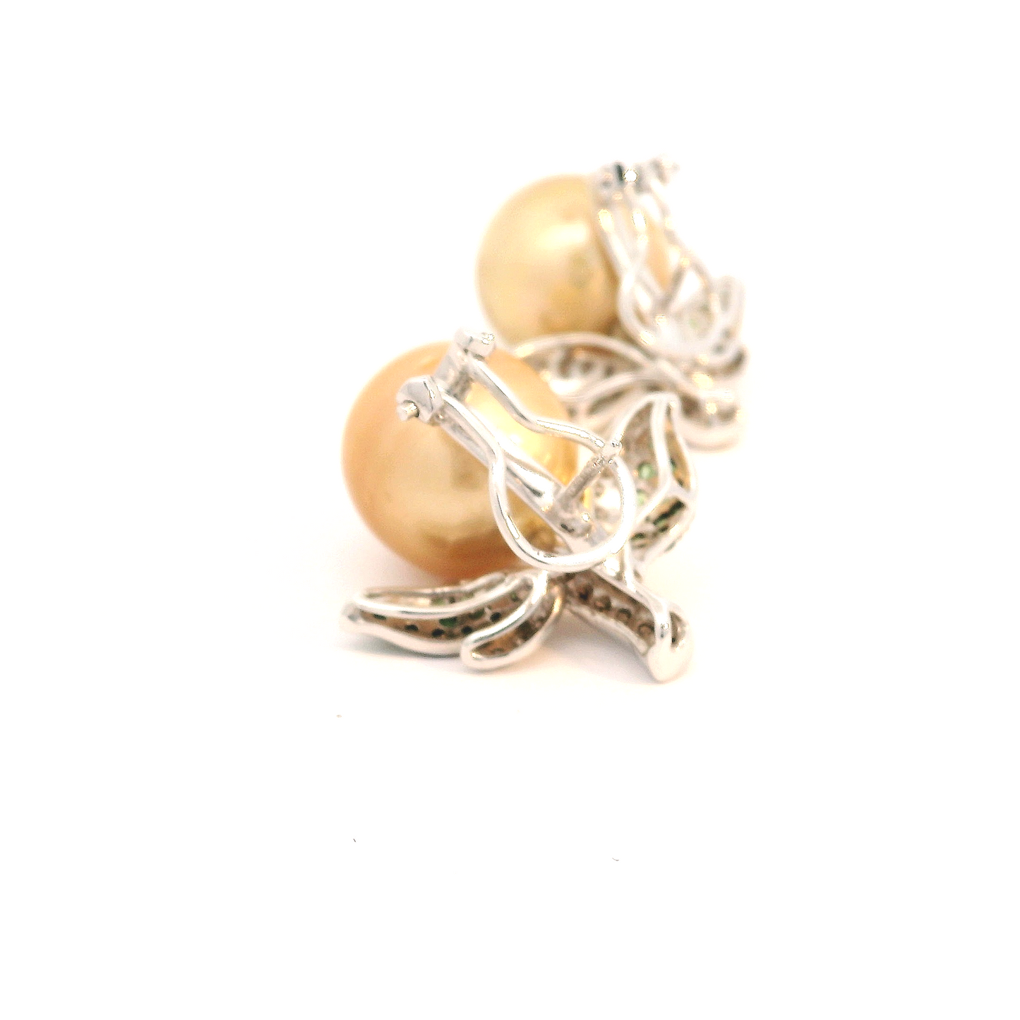 Golden Orange Kumquat South Sea Pearl Clip-on Earrings with Tsavorite and Brown Diamond