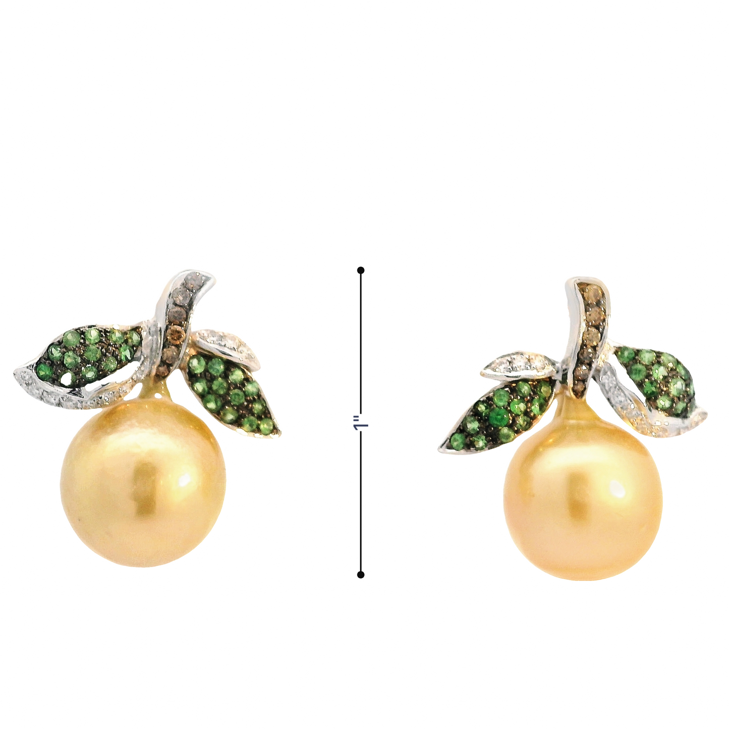 Golden Orange Kumquat South Sea Pearl Clip-on Earrings with Tsavorite and Brown Diamond