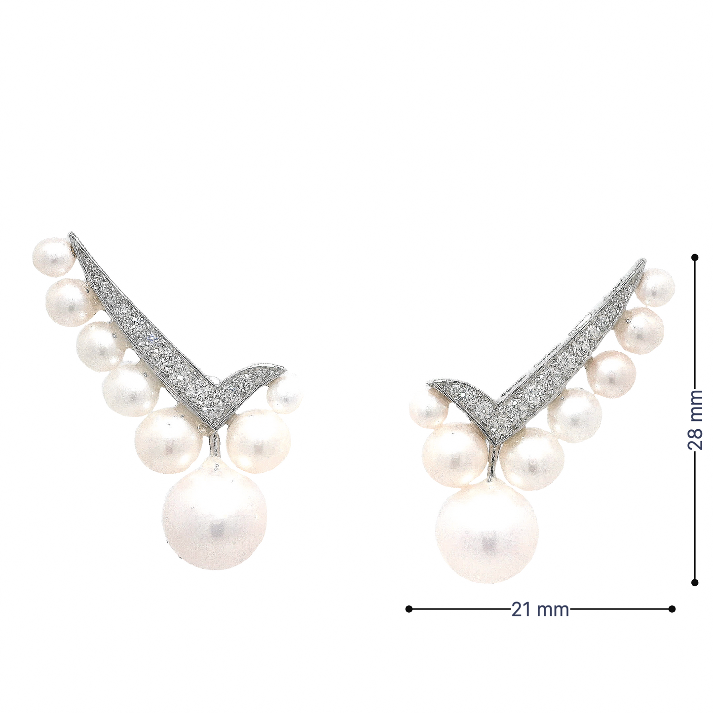 Graduated Pearl Diamond Ear Climbers in 18K White Gold