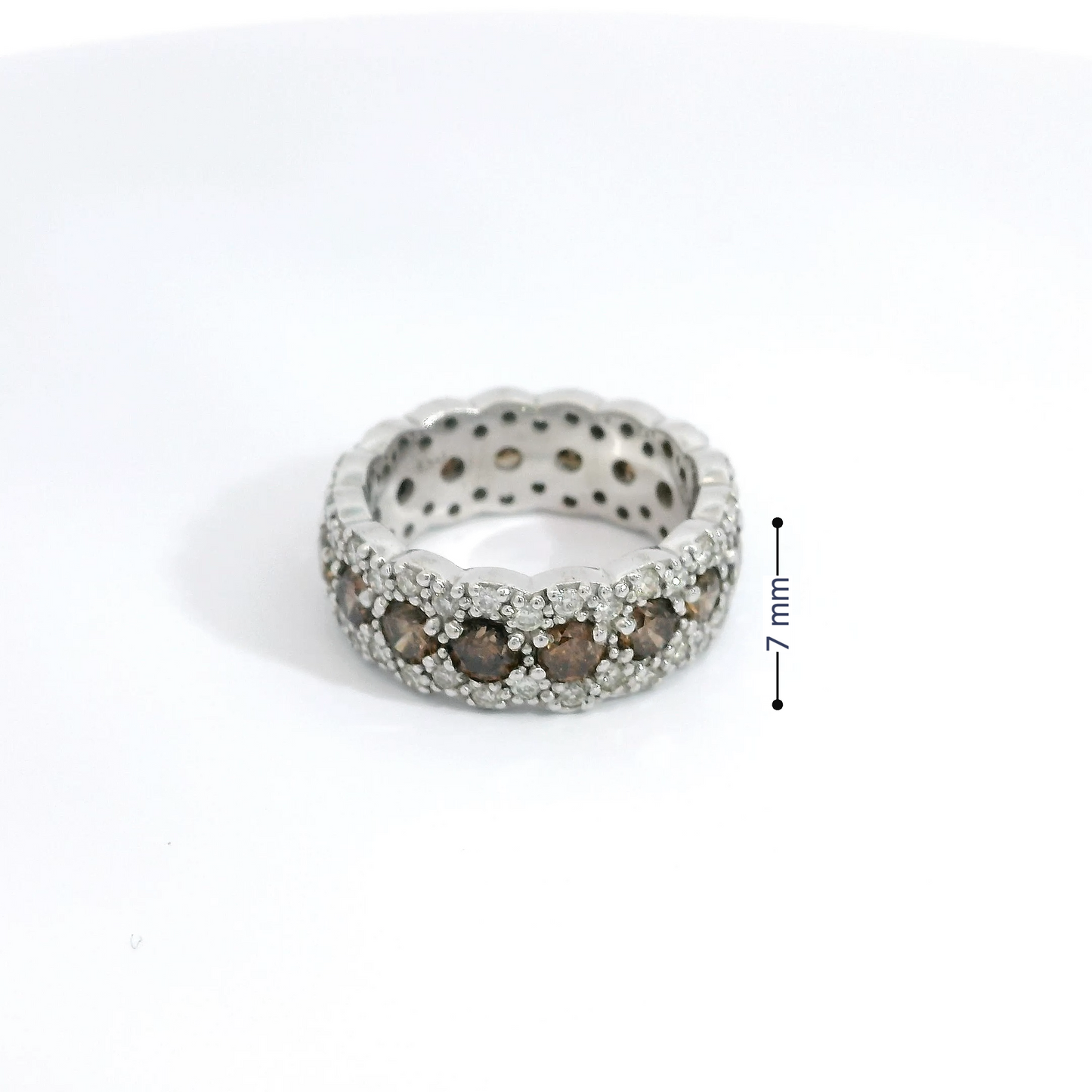 All Round White and Champagne Brown Diamond Band in 18K White Gold Ring