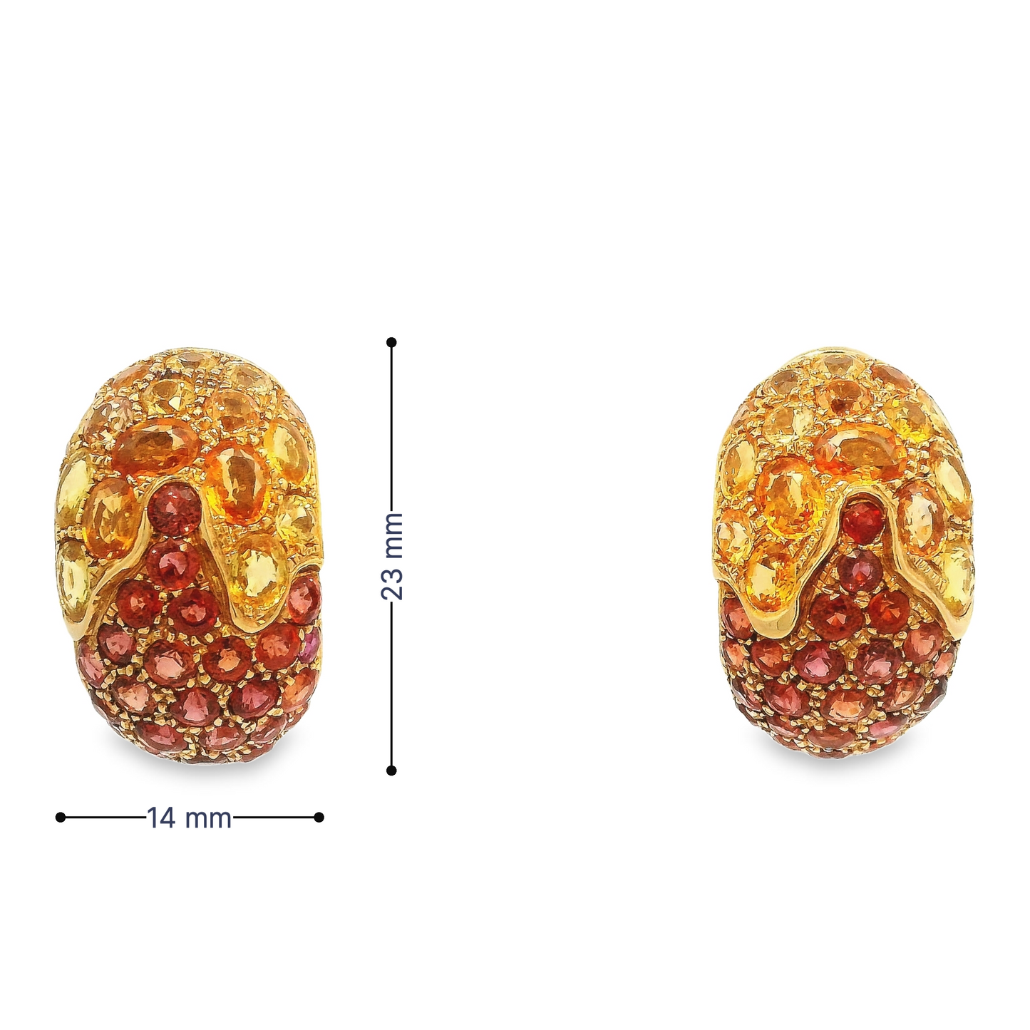 Yellow and Orange Sapphire 18K Yellow Gold Clip on Huggies