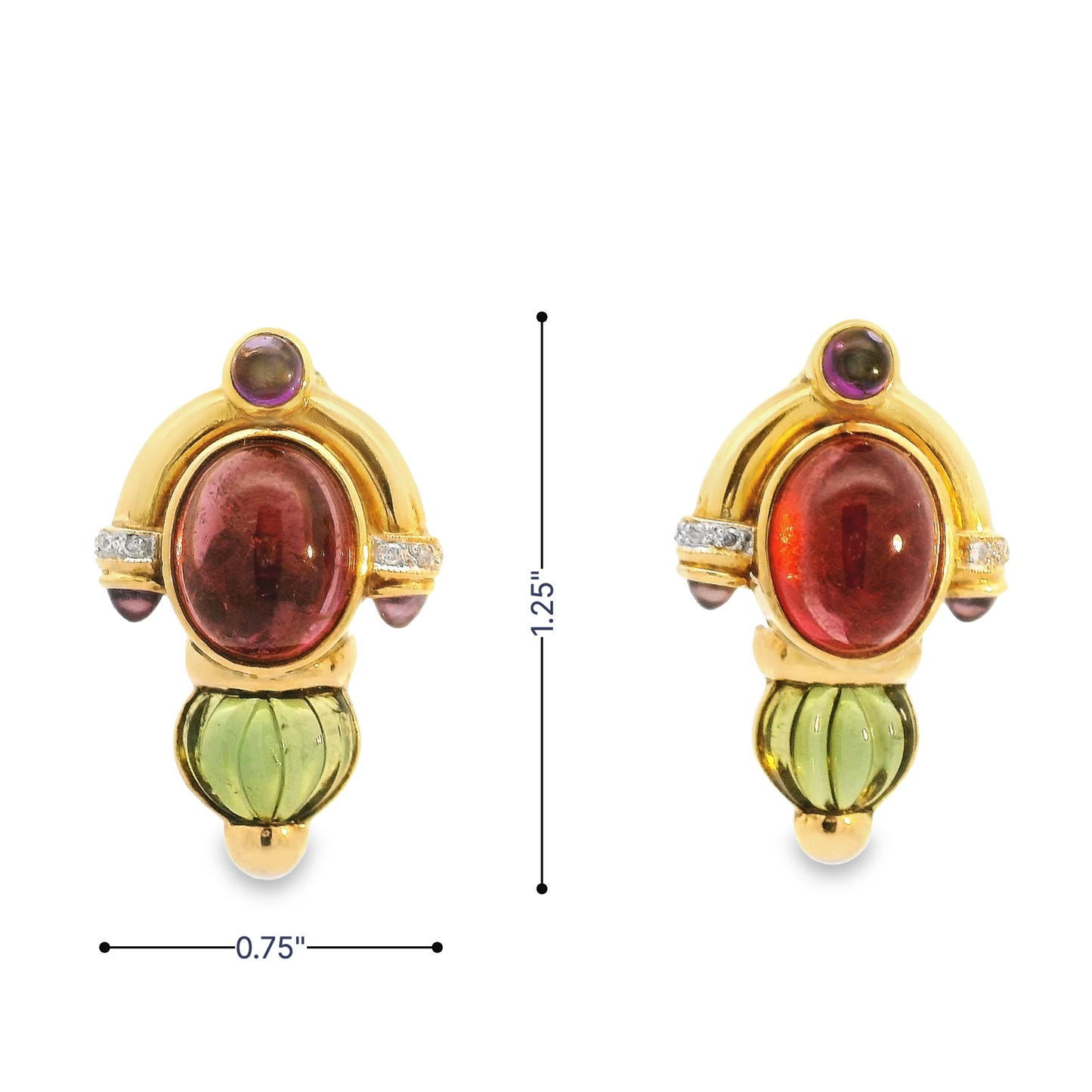 Pink Tourmaline Peridot Amethyst Clip on Earrings