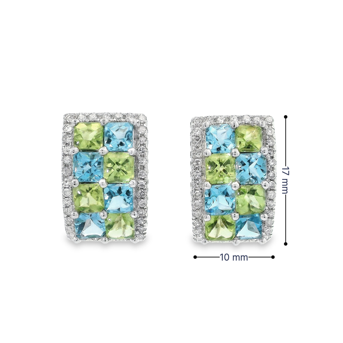 Mosaic Peridot and Blue Topaz Earrings in 18K White Gold with Diamonds