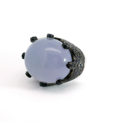 32.23 Carat Chalcedony Crown Ring with Sapphire and Amethyst