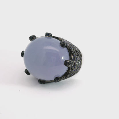 32.23 Carat Chalcedony Crown Ring with Sapphire and Amethyst